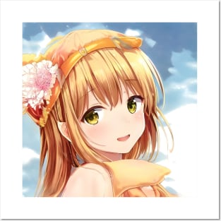 Cute anime face of blonde girl Posters and Art